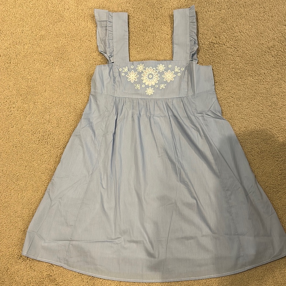Blue dress with white flower embroidery